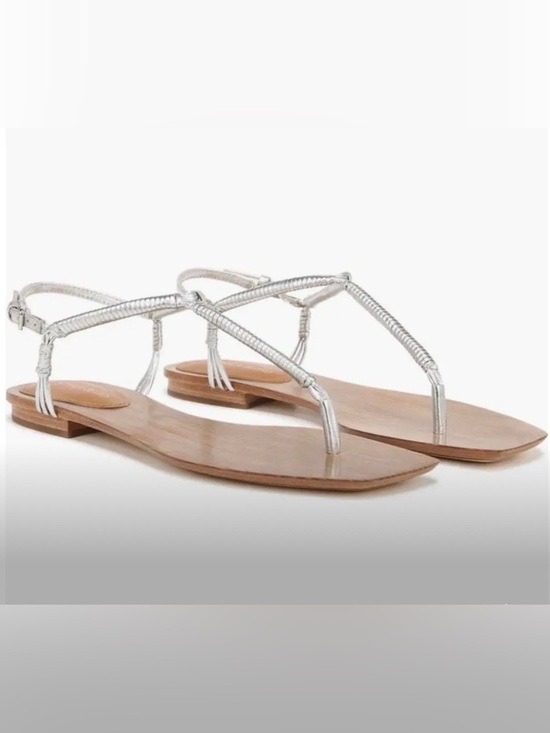 Veronica Beard Shoes - NWOT Veronica Beard Metallic Silver Braided T-Strap Sandals